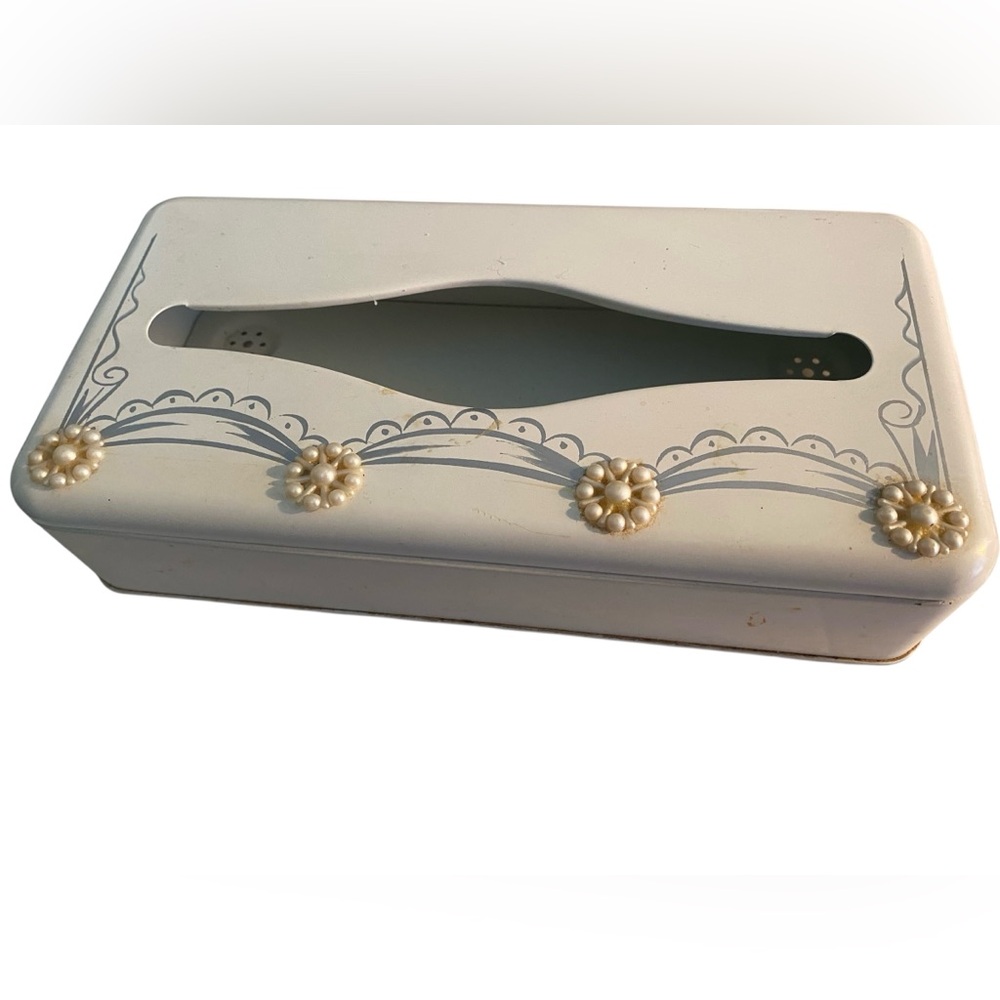 Vintage Metal Tissue Kleenex Holder Dispenser W Pearls Retro Mod Vanity Vtg
